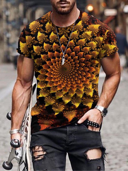 

3D Sci-Fi Graphics Short Sleeve Casual Tee, As picture, T-shirt
