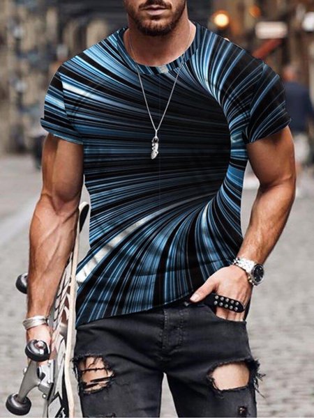 

3D Sci-Fi Graphics Short Sleeve Casual Tee, As picture, T-shirts