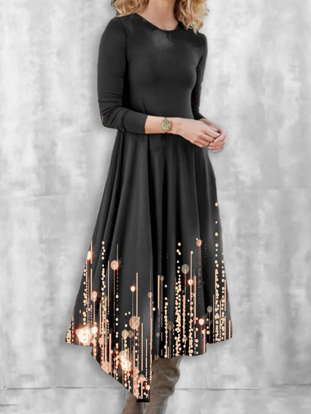 Cotton Blends Casual V Neck Dresses, Black, Casual Dresses