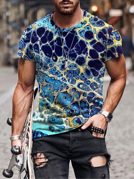 

3D Sci-Fi Graphics Short Sleeve Casual Tee, As picture, T-shirt
