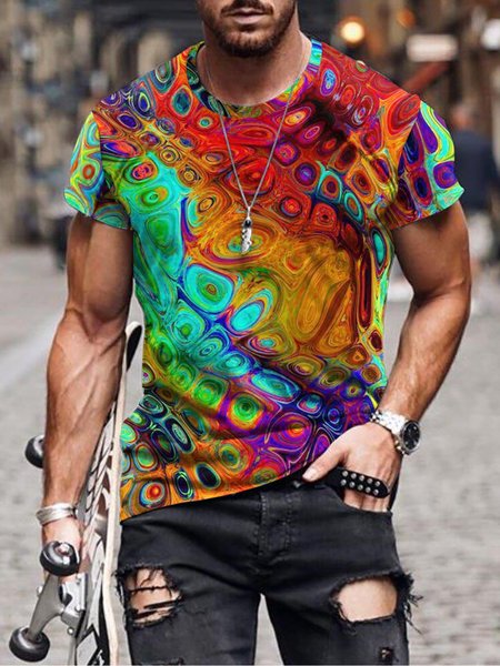 

3D Sci-Fi Graphics Short Sleeve Casual Tee, As picture, T-shirt