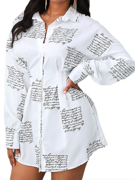 

Shirt Collar Regular Fit Casual Dresses, White, Casual Dresses