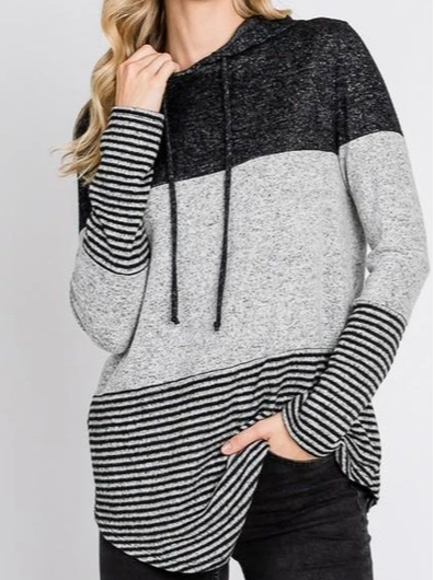 

Cotton Blends Striped Loosen Sweatshirt, Black-grey, Sweatshirts & Hoodies