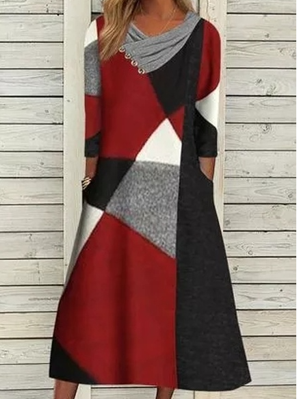 

Casual Cowl Neck Geometric Knitting Dress, Multicolor, Maxi Dresses