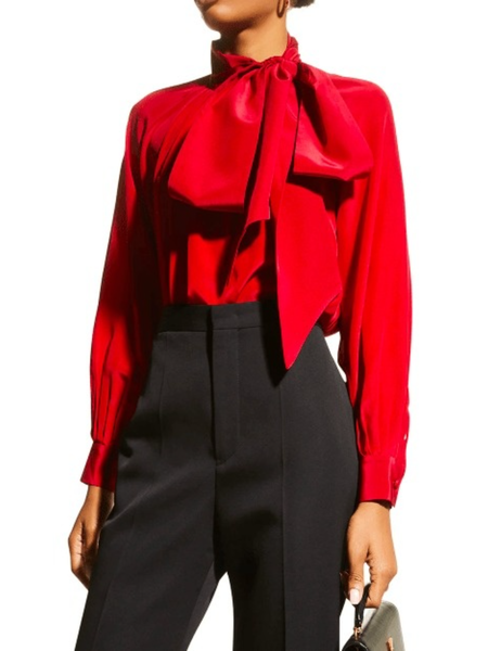 

Spring Loosen Plain Elegant Daily Work Long sleeve Tops, Red, Blouses and Shirts