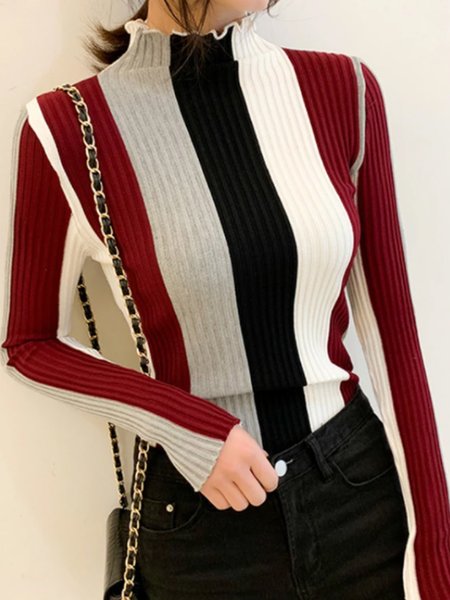 

Long Sleeve Daily Striped Skinny Sweater, Multicolor, Pullovers