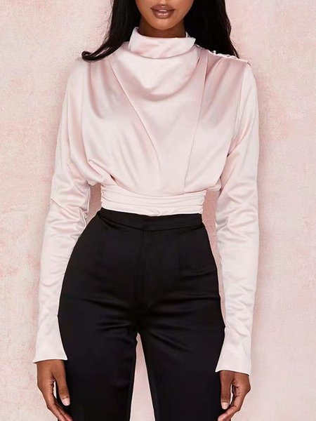 

Plain Cowl Neck Regular Fit Top, Light pink, Blouses and Shirts