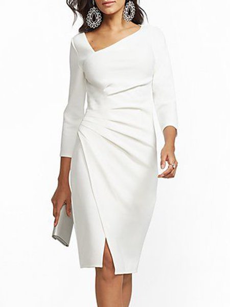 

Regular Fit Solid Asymmetrical Neck Midi Dress, White, Midi Dresses