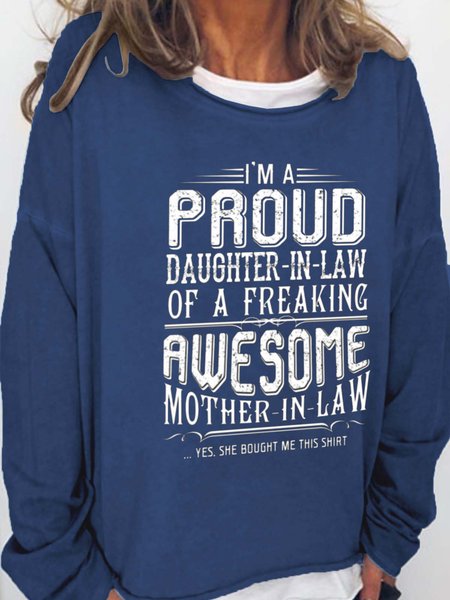 

Funny text print round neck long-sleeved sweatshirt, Deep blue, Hoodies&Sweatshirts