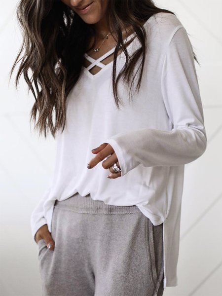 

Casual V Neck Shirts & Tops, White, T-Shirts