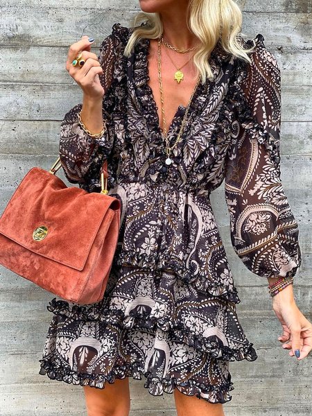 

V Neck Boho Dresses, Black, Mini Dresses