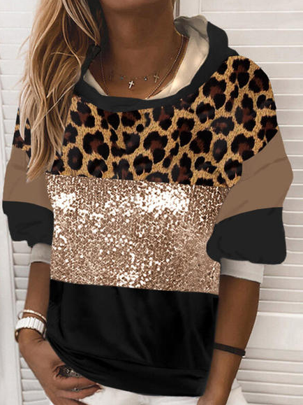 

Cowl Neck Leopard Cotton Blends Sweatshirt, Khaki, Sweatshirts & Hoodies