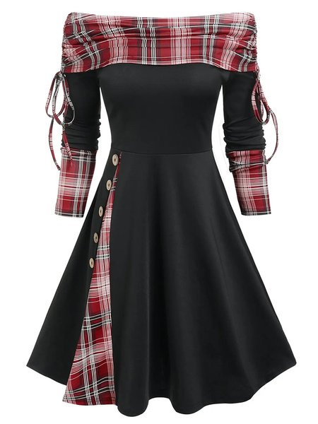 

Vacation Boat Neck Regular Fit Dresses, Black, Midi Dresses
