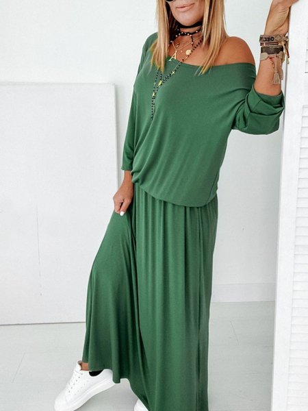 

Casual Long Sleeve Plus Size Dress, Green, Maxi Dresses