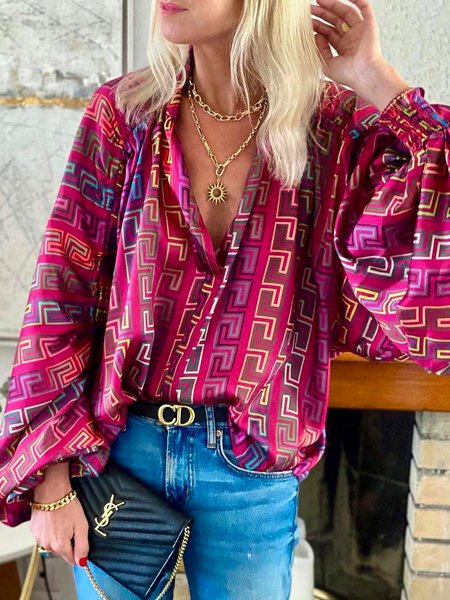 

Loosen V Neck Shirts & Tops, As picture, Blouses & Shirts