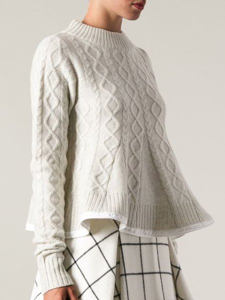 

Vintage Sweet Elegant Simple Crew Neck Sweater, White, Pullovers