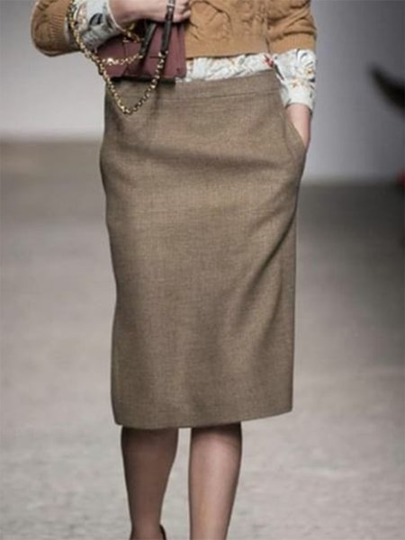 

Solid Elegant Solid Regular fit Skirt, Light coffee, Midi Skirts