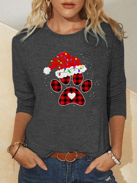 

Christmas print round neck long-sleeved shirt, Deep gray, Hoodies&Sweatshirts