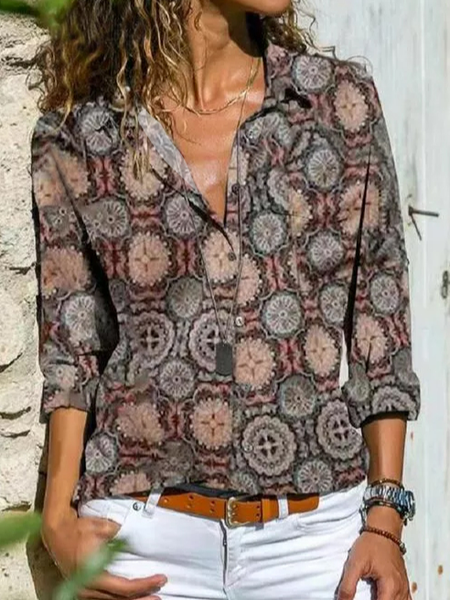 

Vintage Loosen Floral Blouse, Brown, Shirts & Blouses