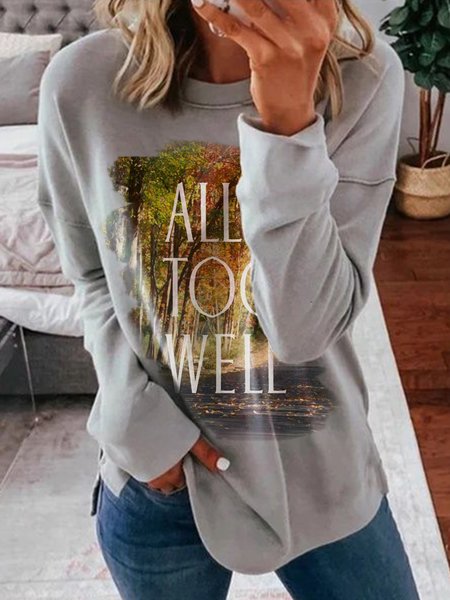 

Loosen Casual Off Shoulder Shirts & Tops, Gray, Long sleeve tops