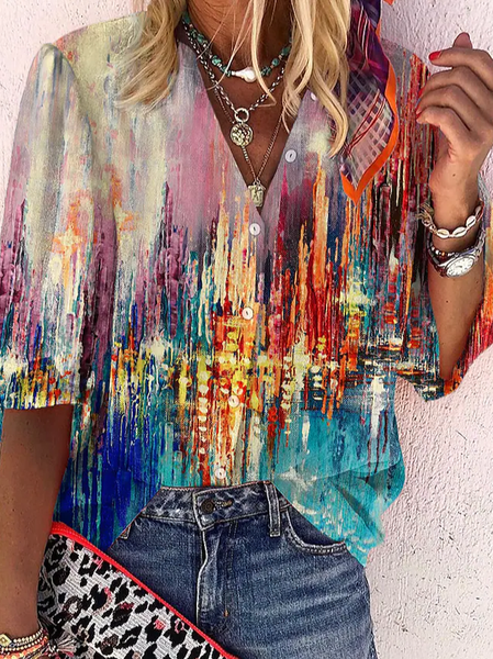 

Loosen Color Block Vintage Shirts & Tops, Multicolor, Shirts & Blouses