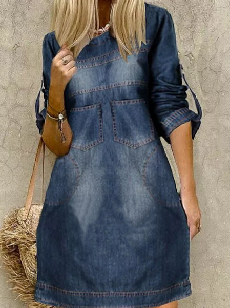 

Casual Denim Scoop Neckline Dresses, Blue, Casual Dresses