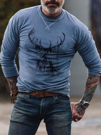 

Crew Neck Vintage T-shirt, As picture, T-shirt