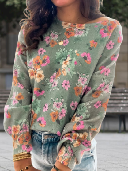 

Floral Crew Neck Shirts & Tops, Green, Long sleeve tops