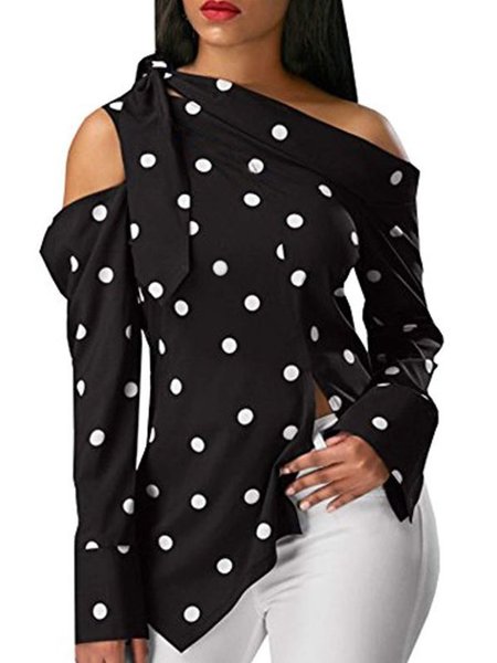 

Lady Regular Fit Off The Shoulder Polka Dots Top, Black, Blouses and Shirts