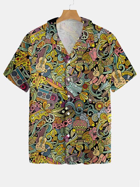 

Vintage Hippie Hawaiian Short Sleeve Shirt, As picture, Men's Floral shirt