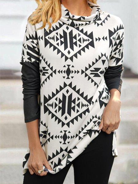 

Cotton Cowl Neck Casual Shirts & Tops, Black-white, Tops