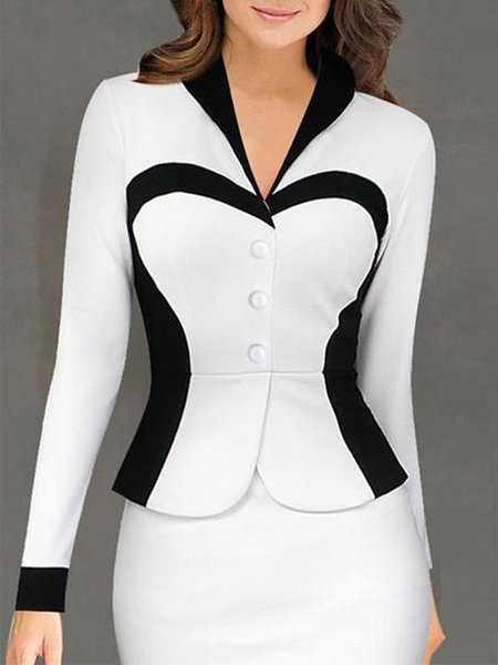 

Long Sleeve Regular Fit Lapel Solid Outerwear, Black-white, Jackets