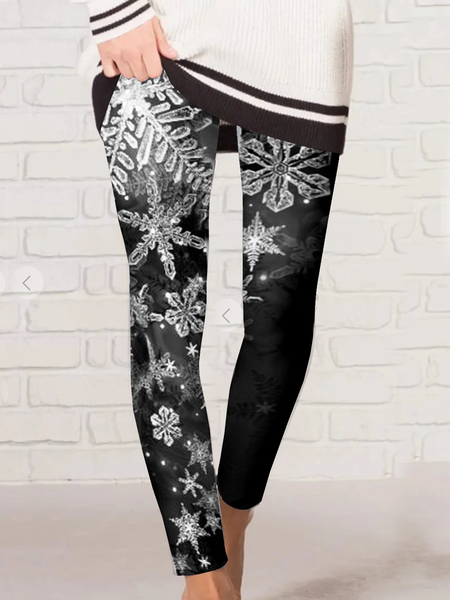 

Geometric gradient snowflake high stretch cropped pants Da, Black, Leggings