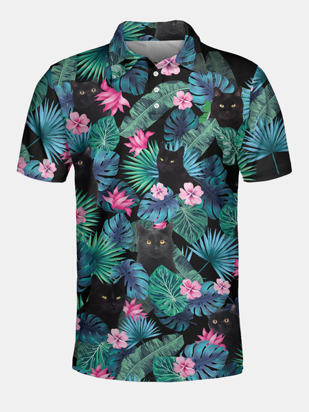 

Lapel Short Sleeve Plants Shirts & Tops, Multicolor, Men's t-shirts