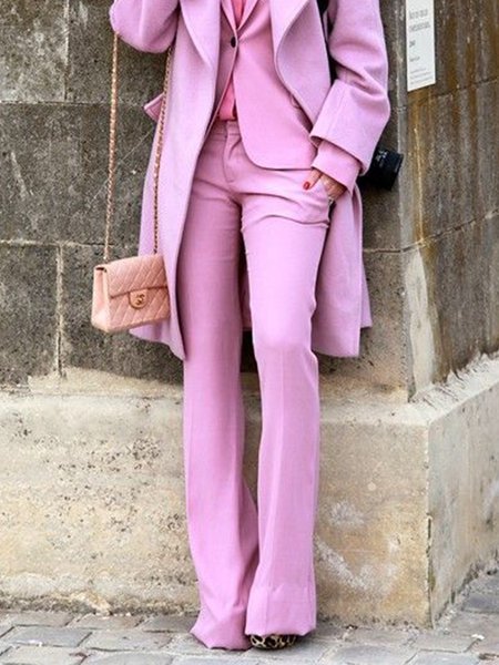 

Solid Daily Regular Fit Pants, Pink, Wide Leg Pants