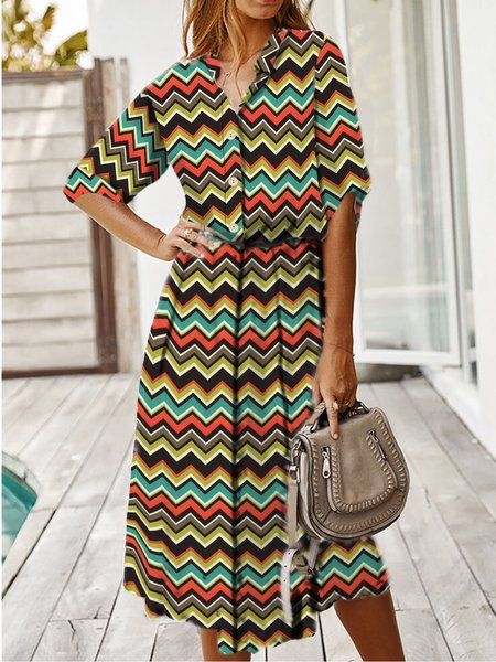 

Lapel Casual Regular Fit Dresses, Multicolor, Midi Dresses