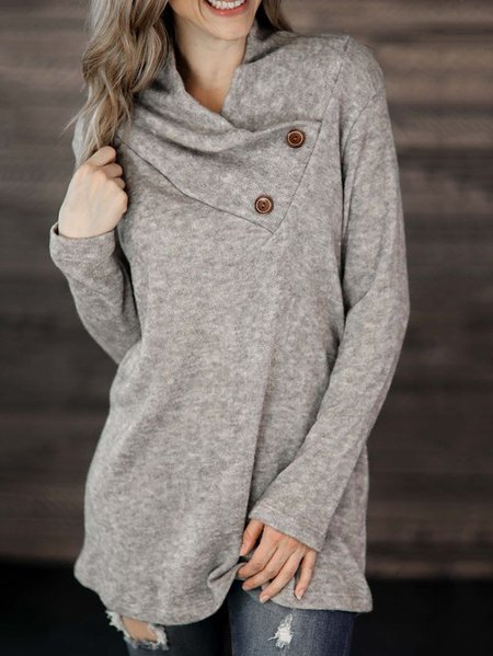 

Long Sleeve Solid Cowl Neck Casual Shirts & Tops, Gray, T-Shirts