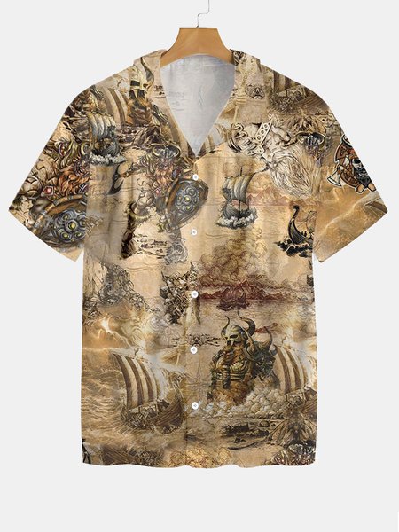 

Vintage Viking Hawaiian shirt, As picture, Men's Floral shirt