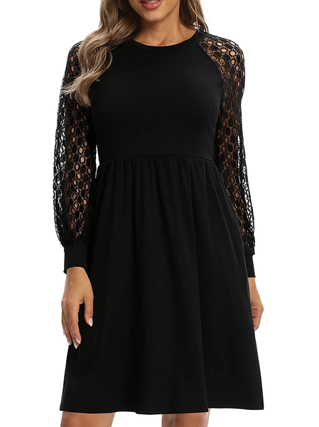 

Vacation Crew Neck Lace Dresses, Black, Casual Dresses
