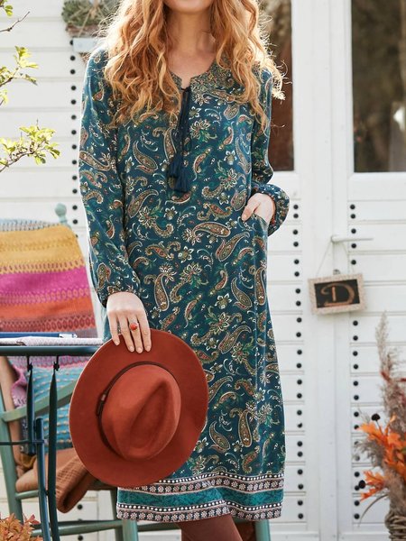 

Vintage Round Neck Regular Fit Dresses, Multicolor, Mini Dresses
