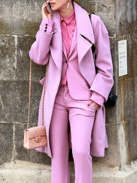 

Solid Loosen Lady Long Sleeve Outerwear, As picture, Coats