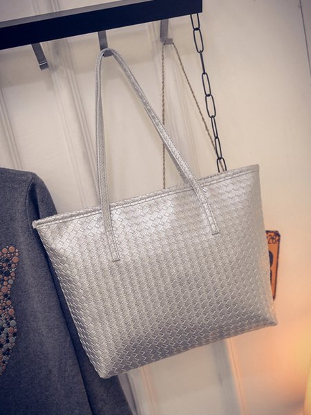 

Casual Embossed Tote Bag, Silver, Bags