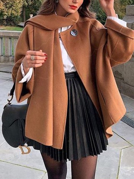 

Loosen Plain Simple Outerwear, Brown, Coats