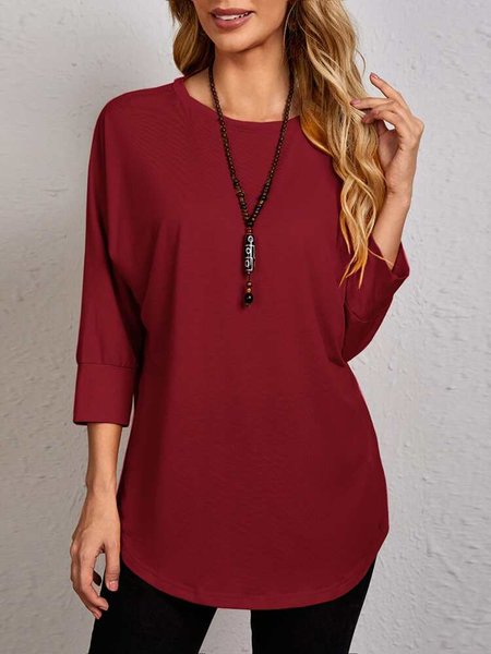 

Casual Solid Crew Neck Shirts & Tops, Datered, Long sleeve tops