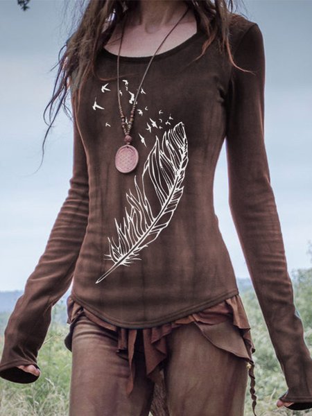 

Funny Birds And Feather Women's Shirts & Tops, Deep brown, Long sleeves
