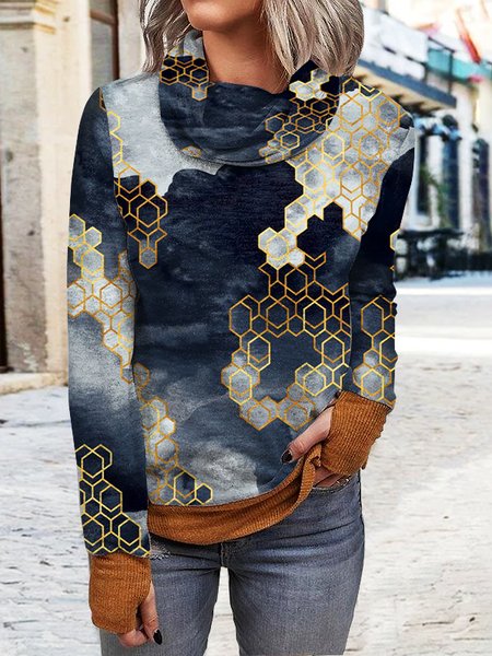 

Cotton Blends Vintage Cowl Neck Shirts & Tops, As picture, Long sleeve tops