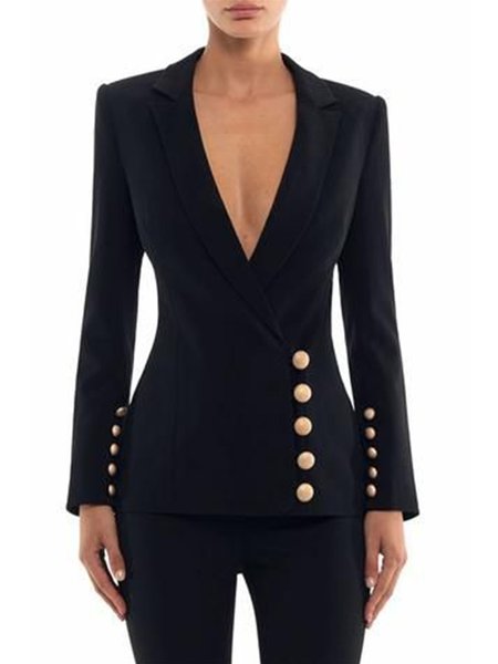 

Work Solid Lapel Regular Fit Outerwear, Black, Blazers