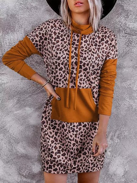 

Color-block Leopard Long Sleeve Plus Size Casual Sweatshirt Dresses, Mini Dresses