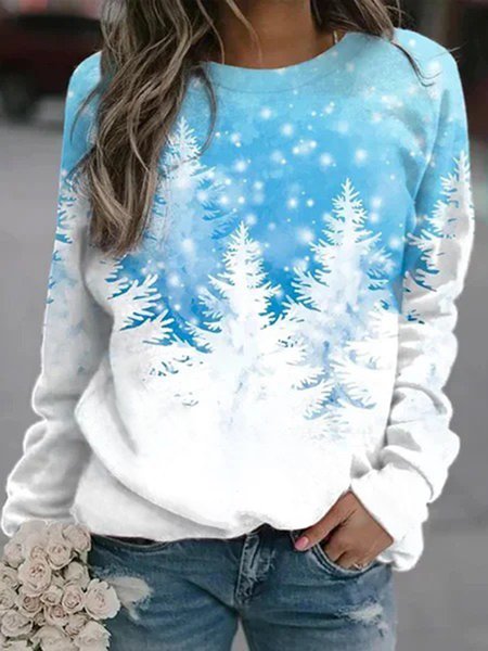 Stampato Casuale Allentare Felpa, Blu, Hoodies & Sweatshirts