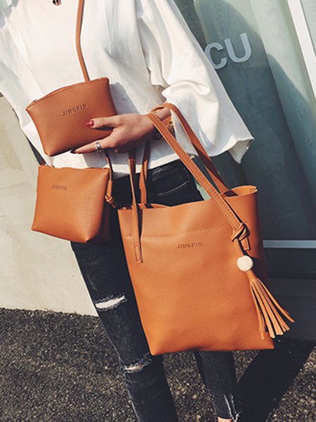 

Casual Plain Tassel Shoulder Bag Messenger Bag 3 Pieces, Yellow brown, Bags